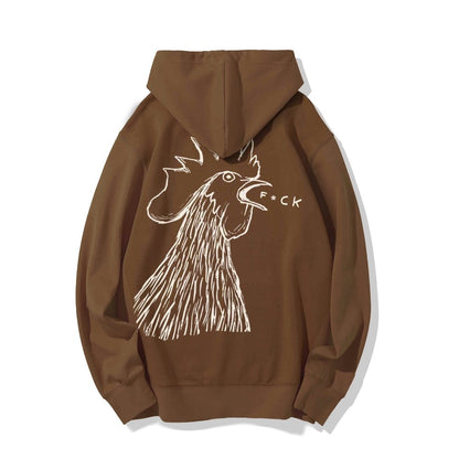 Funny Chicken  Printed Back Cotton Hoodie