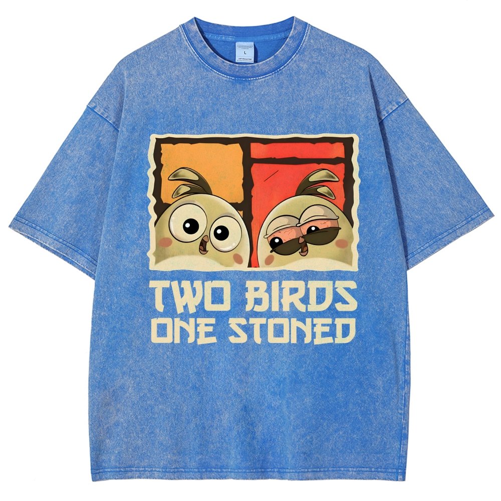 Two Birds One Stoned Vintage Distressed T-shirt