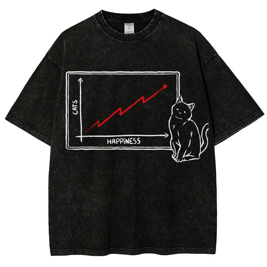Happiness and Cats Graph Vintage Distressed T-shirt