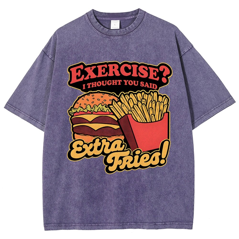 Burger Fries Exercise Vintage Distressed T-shirt