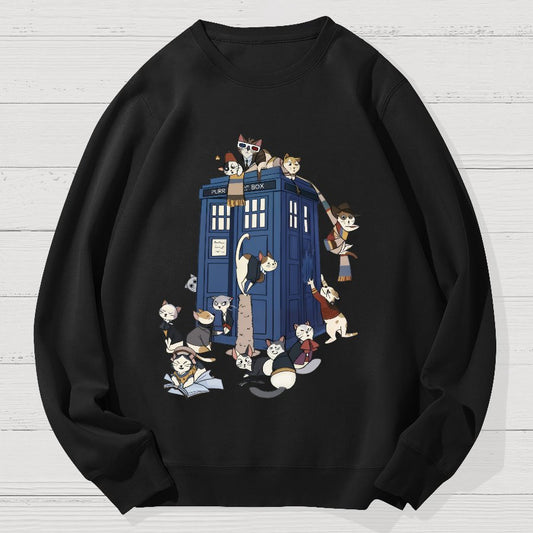 Cats Take Over The Phone Booth Geek Cotton Sweatshirt