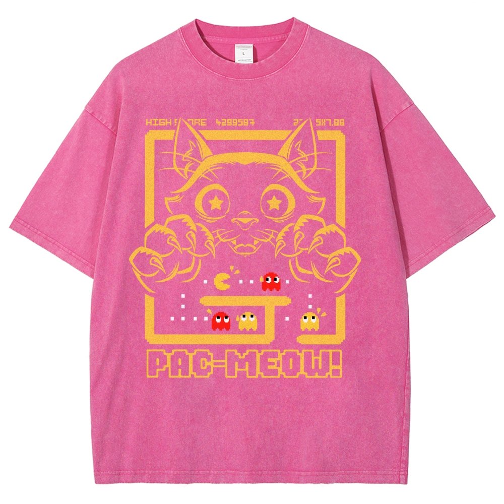 Vintage Game Cat Attack Pac Meow Vintage Distressed T-shirt