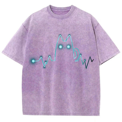 Heart Cat Beat Vintage Distressed T-shirt