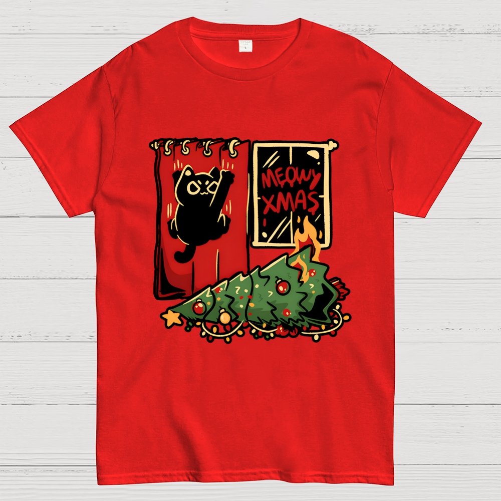 Meowy Xmas Cat Geek T-Shirt