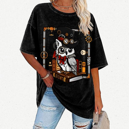 Steampunk Owl Vintage Distressed T-shirt