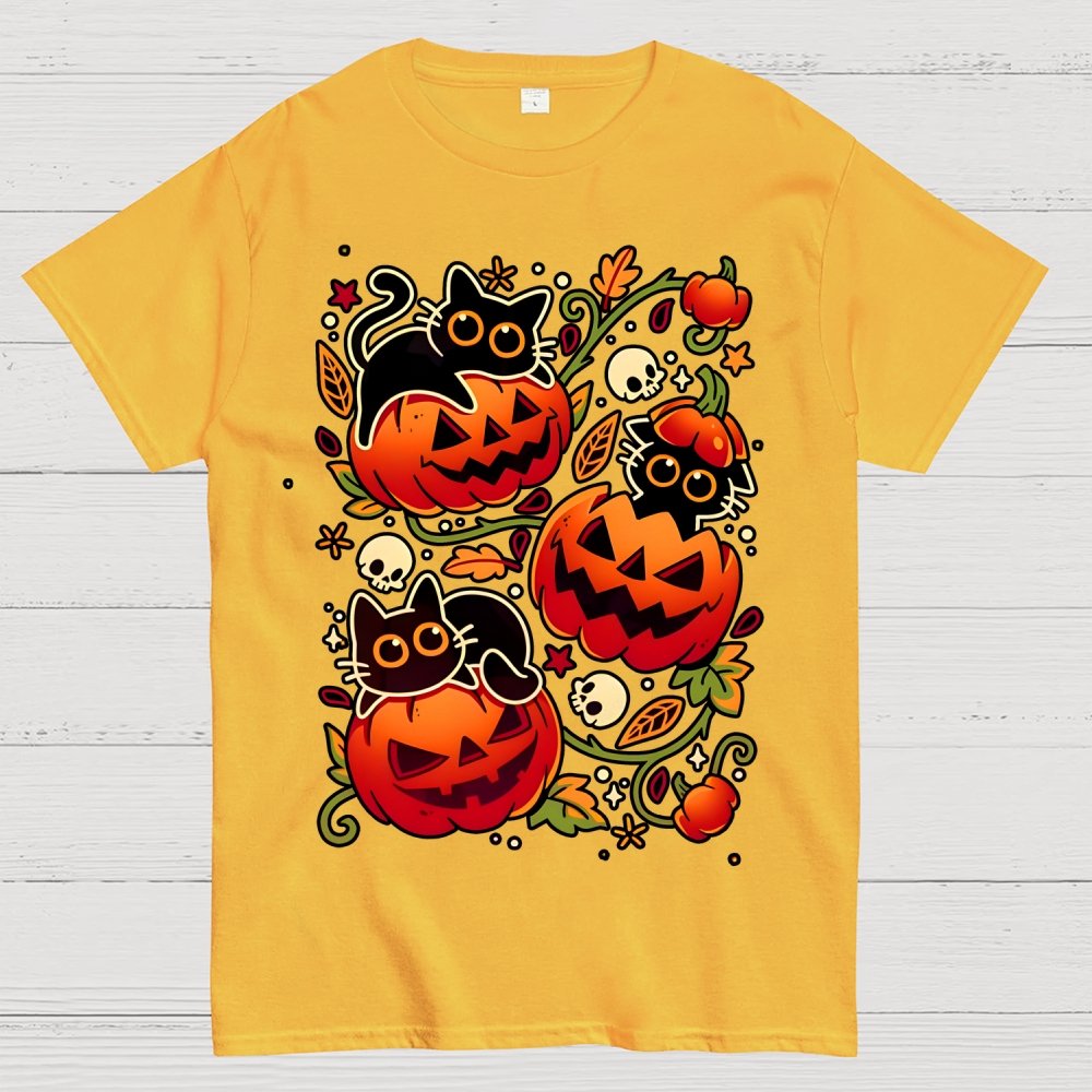 Black Cat Pumpkin Party Geek Cotton T-Shirt