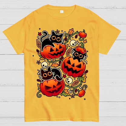 Black Cat Pumpkin Party Geek Cotton T-Shirt