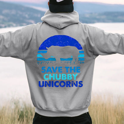 Save The Chubby Unicorns  Printed Back Unisex Cotton Hoodie