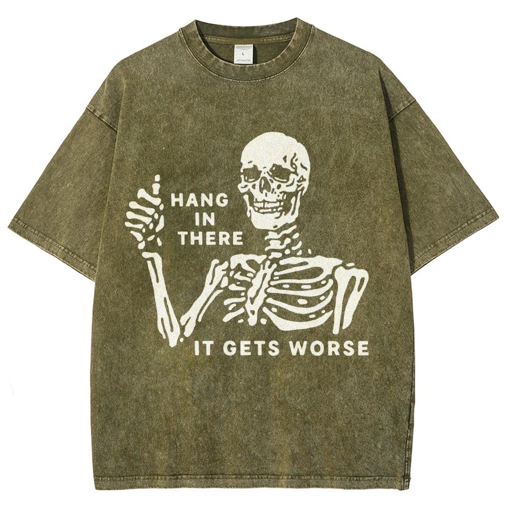 Hang In There Skeleton Vintage Distressed T-shirt