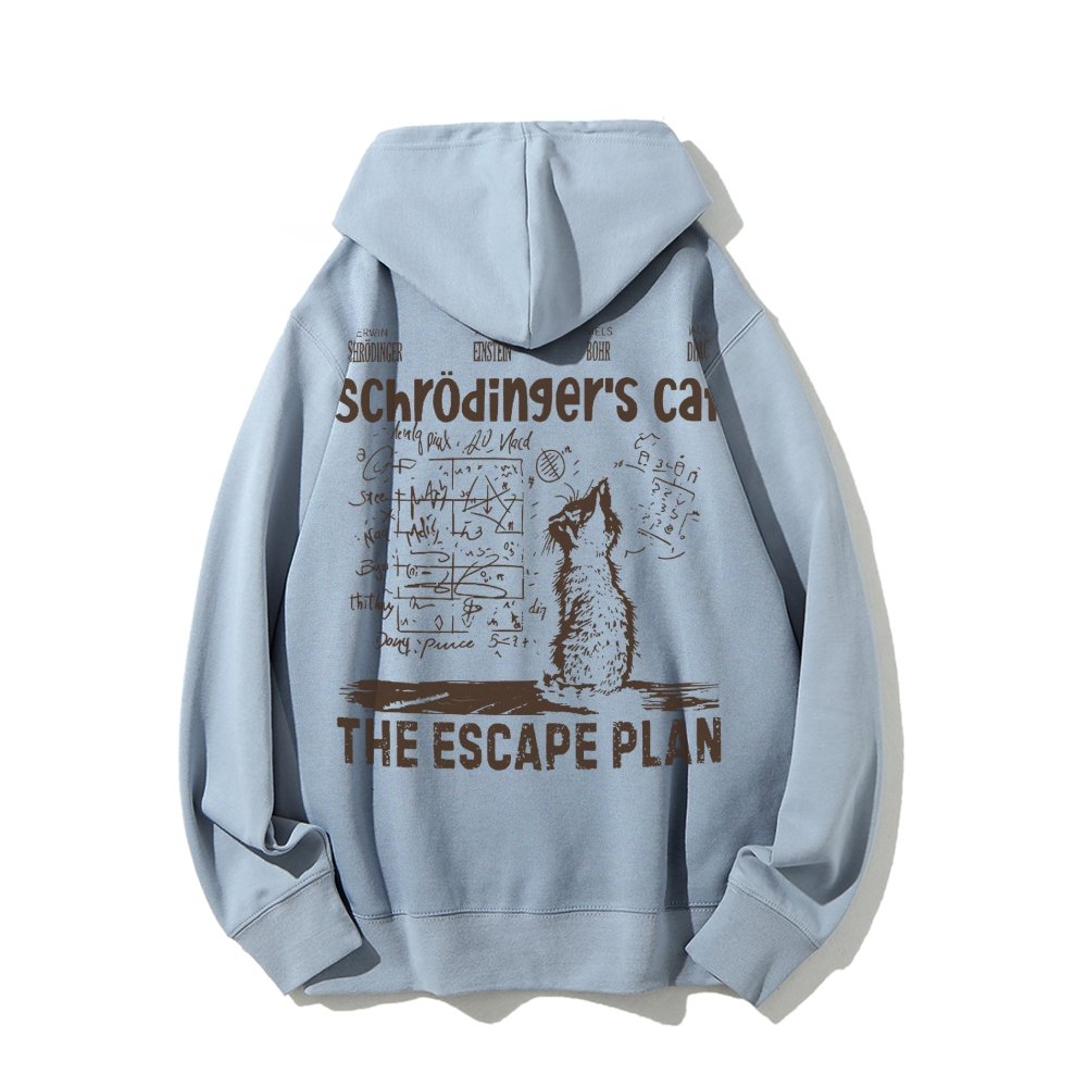 Schrodinger's Cat Escape Plan Interesting Physics Science Printed Back Cotton Hoodie