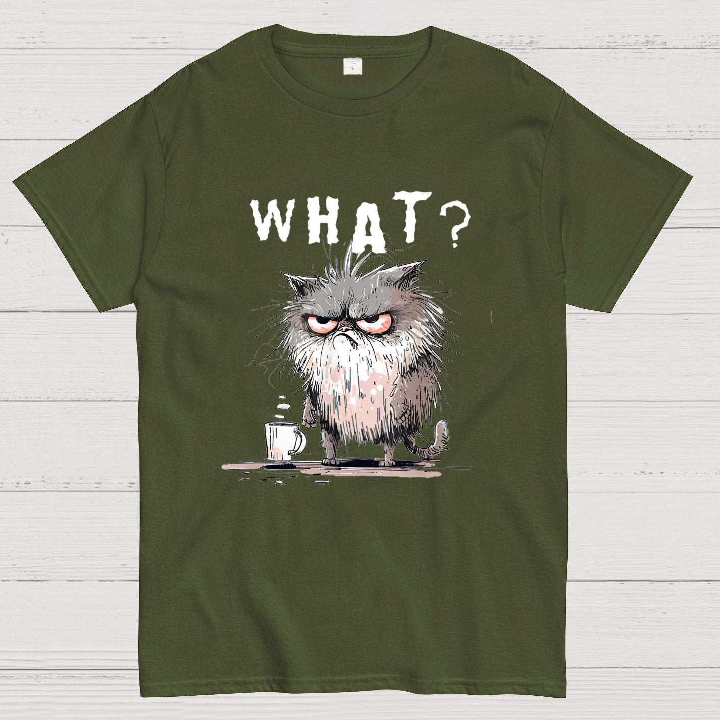 Bad Temper Feline With Coffee Grumpily Catty Funny T-Shirt