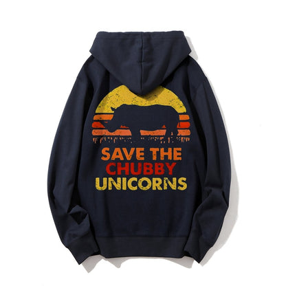 Save The Chubby Unicorns  Printed Back Unisex Cotton Hoodie