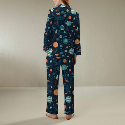 Space Planet Rocket Art Print Geek Long Sleeve Pajama Set