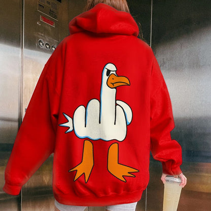 Rude Seagull Design Funny Printed Back Cotton Hoodie