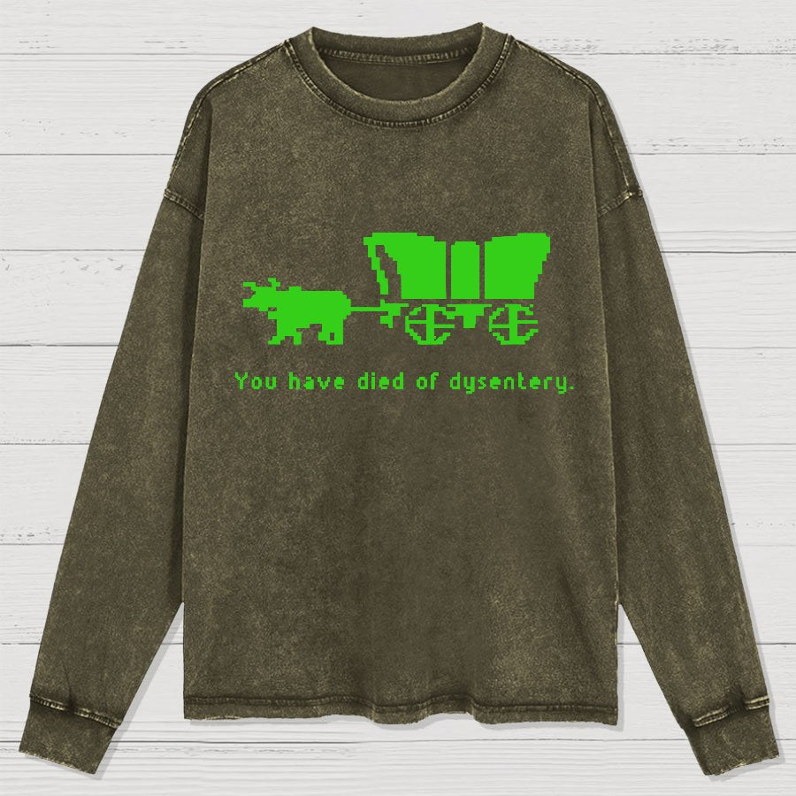Oregon Trail T Shirt You Have Died of Dysentery Washed Long Sleeve Tee