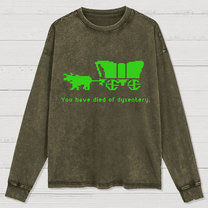 Oregon Trail T Shirt You Have Died of Dysentery Washed Long Sleeve Tee