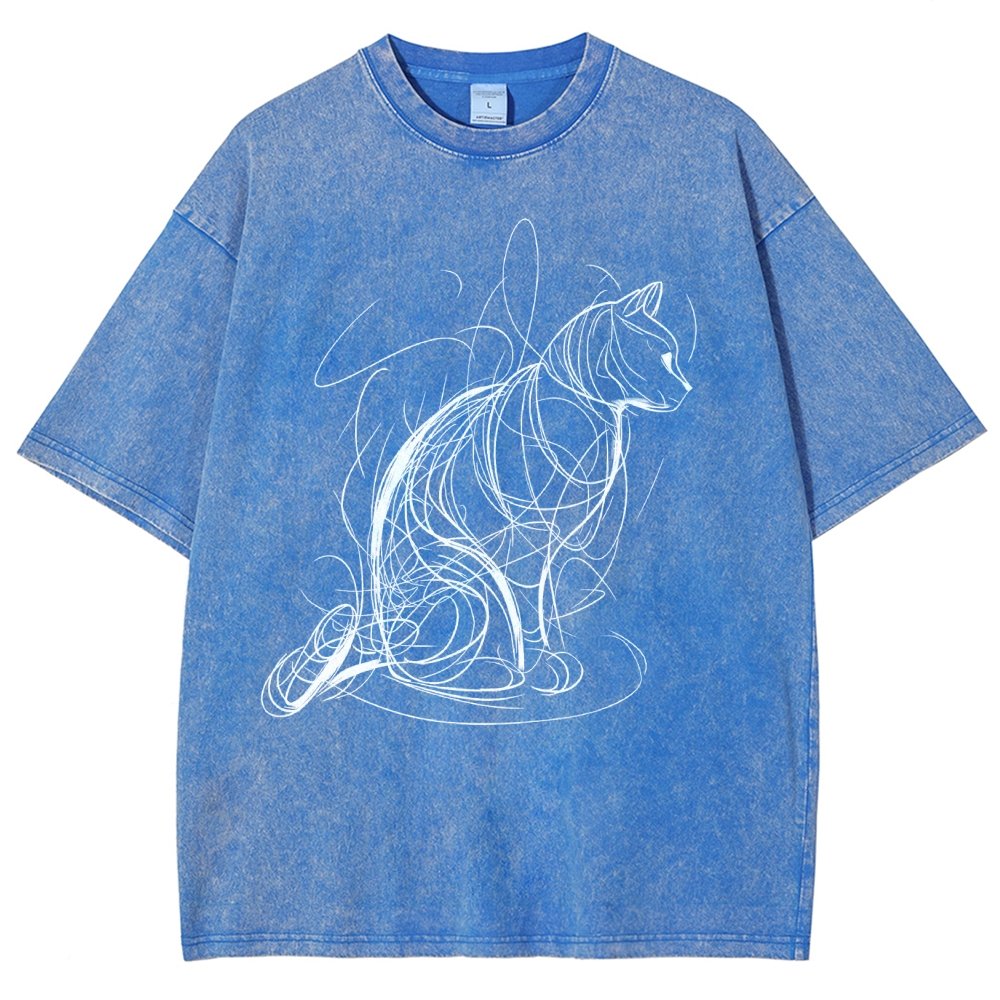 Cat Lines Vintage Distressed T-shirt