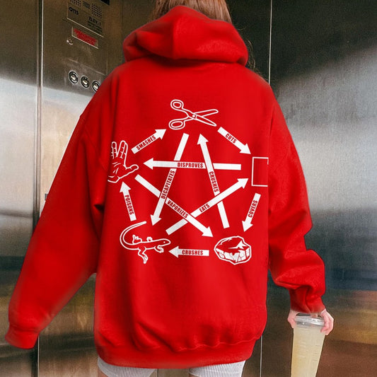 Rock Paper Scissors Spock Printed Back Unisex Cotton Hoodie