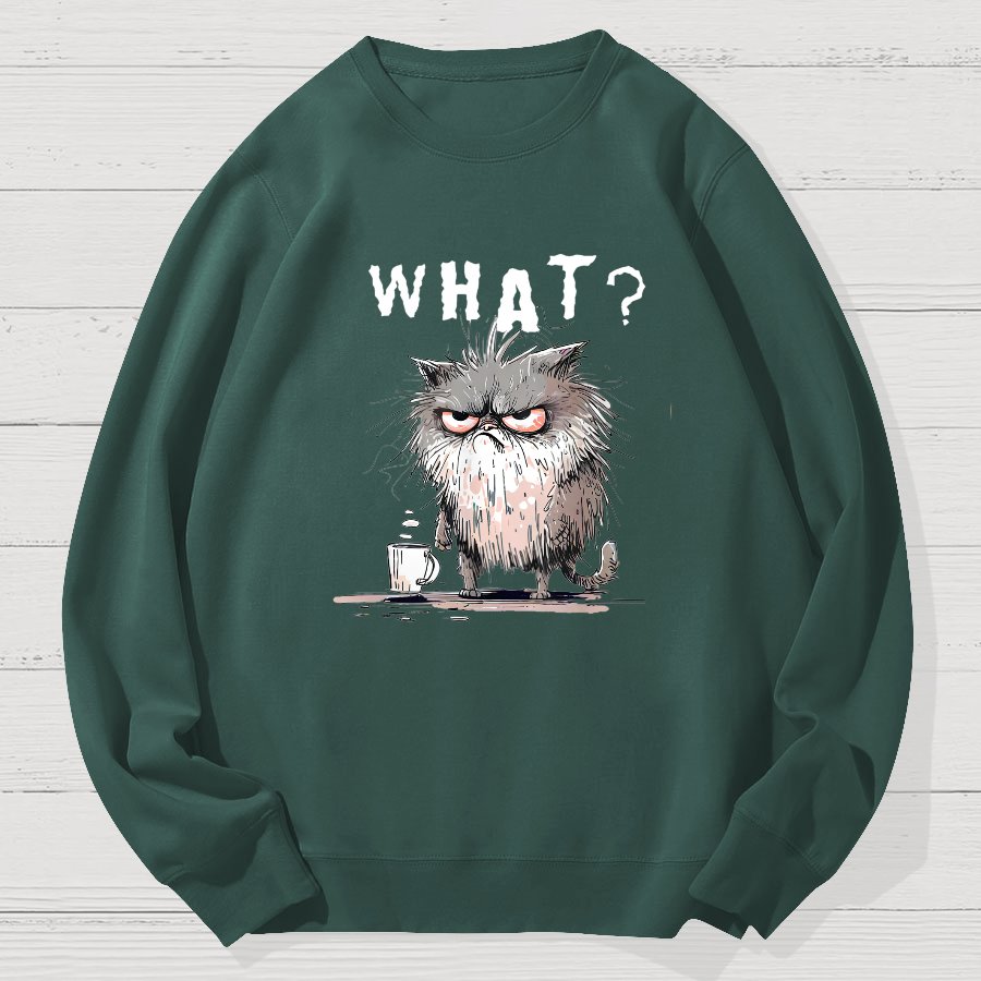 Bad Temper Feline With Coffee Grumpily Catty Funny Geek Cotton Sweatshirt
