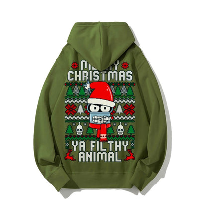 Merry Christmas Ya Filthy Animal Printed Back Cotton Hoodie