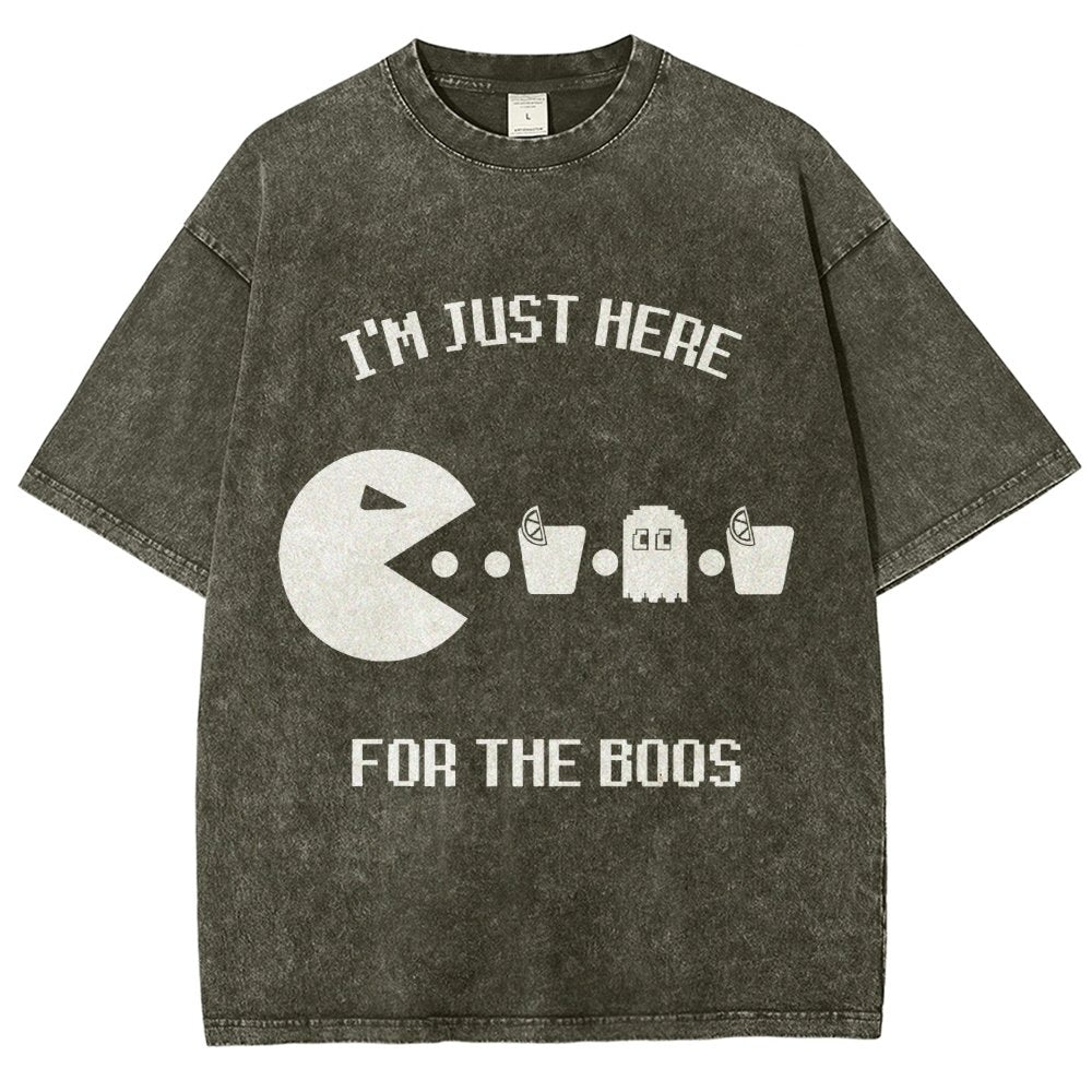 Here For The Boos Ghost Arcade Nerdy Halloween Vintage Distressed T-shirt