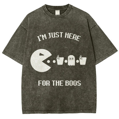 Here For The Boos Ghost Arcade Nerdy Halloween Vintage Distressed T-shirt
