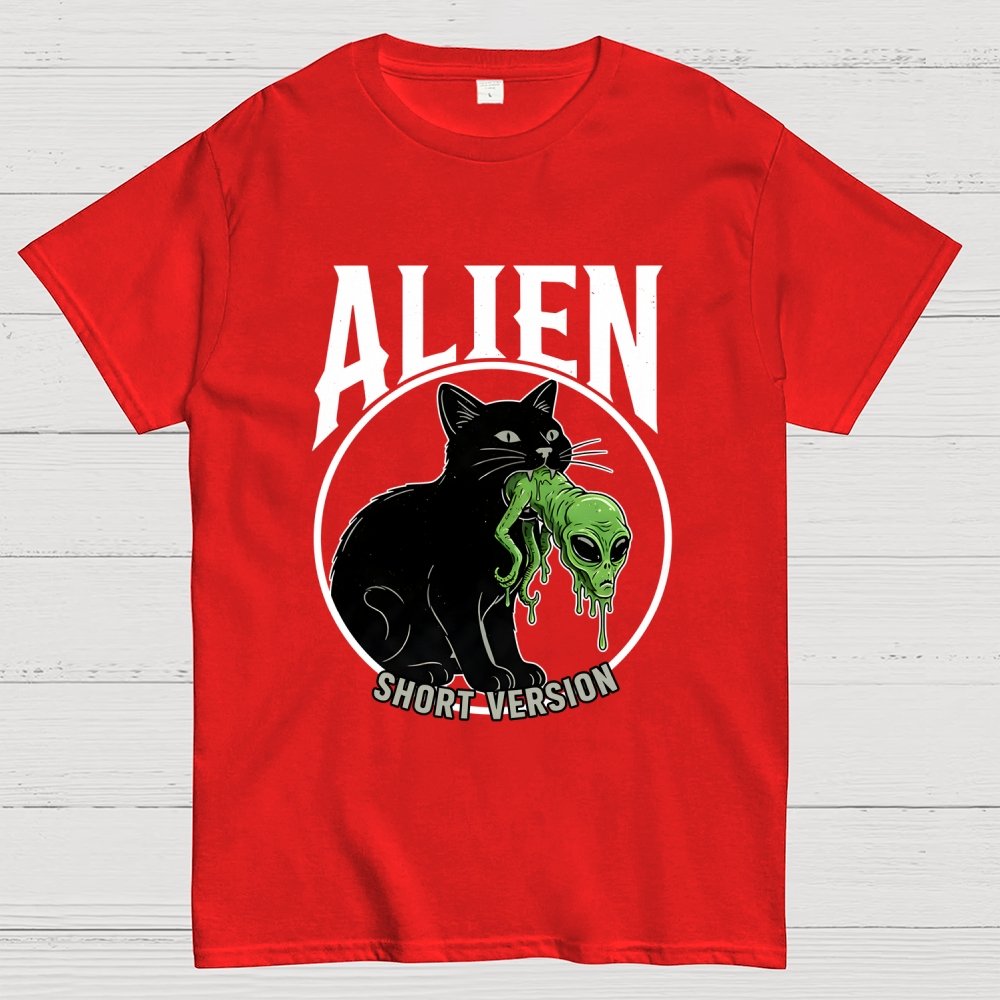 Black Cat Eating Alien Geek T-Shirt