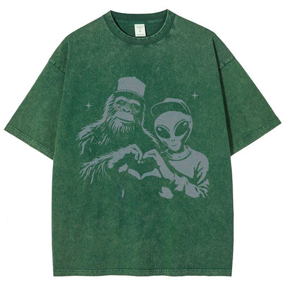Bigfoot and Aliens Vintage Distressed T-shirt