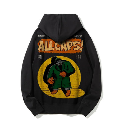 Vintage Hip-Hop Mf Graphic Printed Back Cotton Hoodie