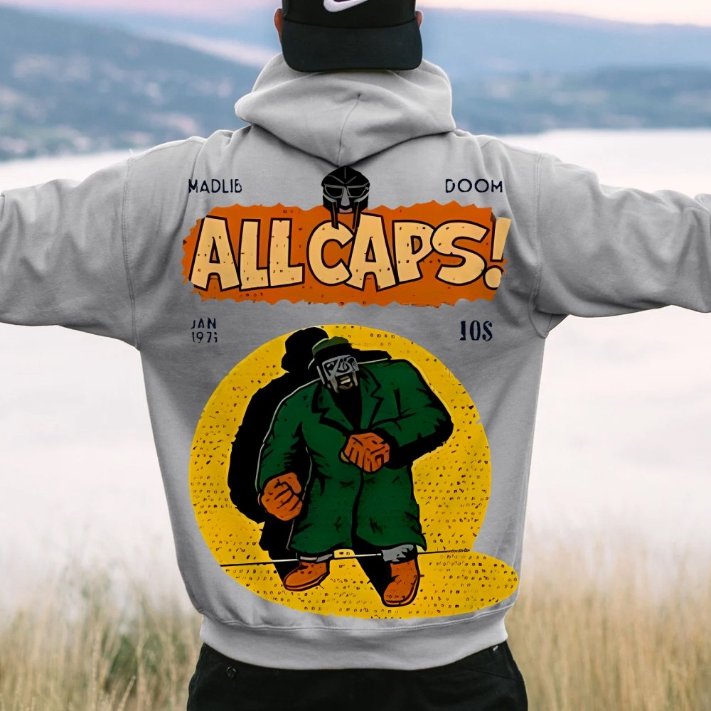 Vintage Hip-Hop Mf Graphic Printed Back Cotton Hoodie
