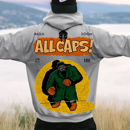 Vintage Hip-Hop Mf Graphic Printed Back Cotton Hoodie