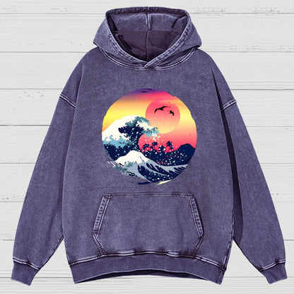 The Great Waves Vintage Distressed Hoodie
