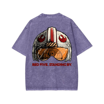 Standing By Front And Back Printing Washed T-shirt