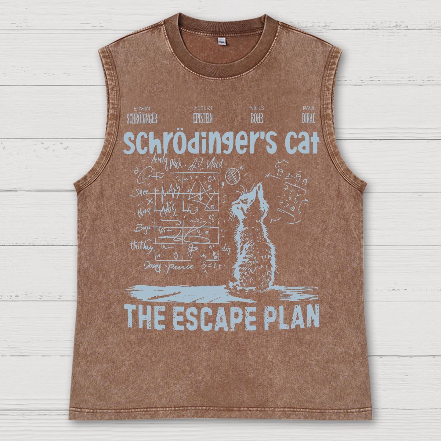 Schrodinger's Cat Escape Plan Interesting Physics Science Vintage Distressed Washed Tank