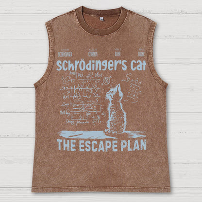 Schrodinger's Cat Escape Plan Interesting Physics Science Vintage Distressed Washed Tank