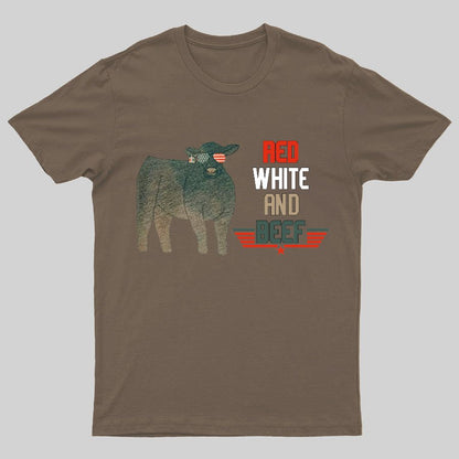 Red White And Beef Cattle Independence Day Geeky T-Shirt