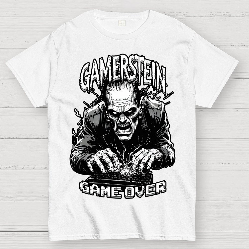 Gamer Frankenstein Gamerstein Game Over Funny Halloween Unisex Geek T-Shirt