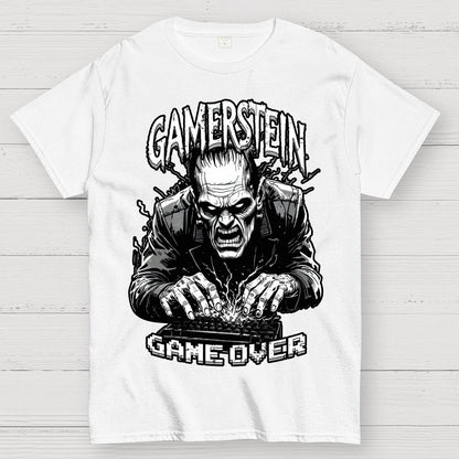 Gamer Frankenstein Gamerstein Game Over Funny Halloween Unisex Geek T-Shirt