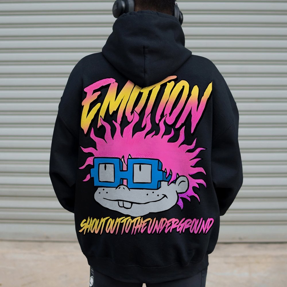 Vintage Cartoon Monster Graphic Print Printed Back Cotton Hoodie