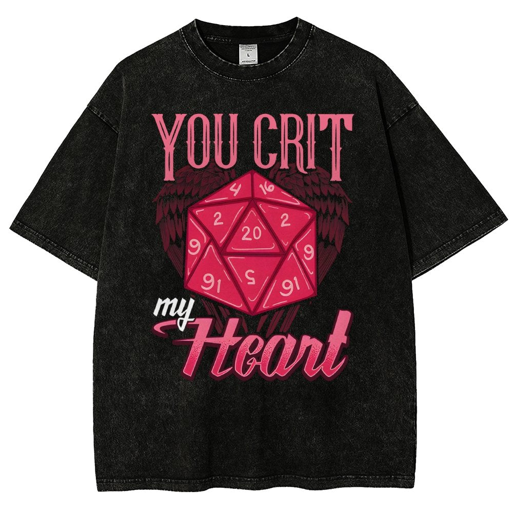 You Crit My Heart Fun Board Game Valentine's Day Nerd Vintage Distressed T-shirt