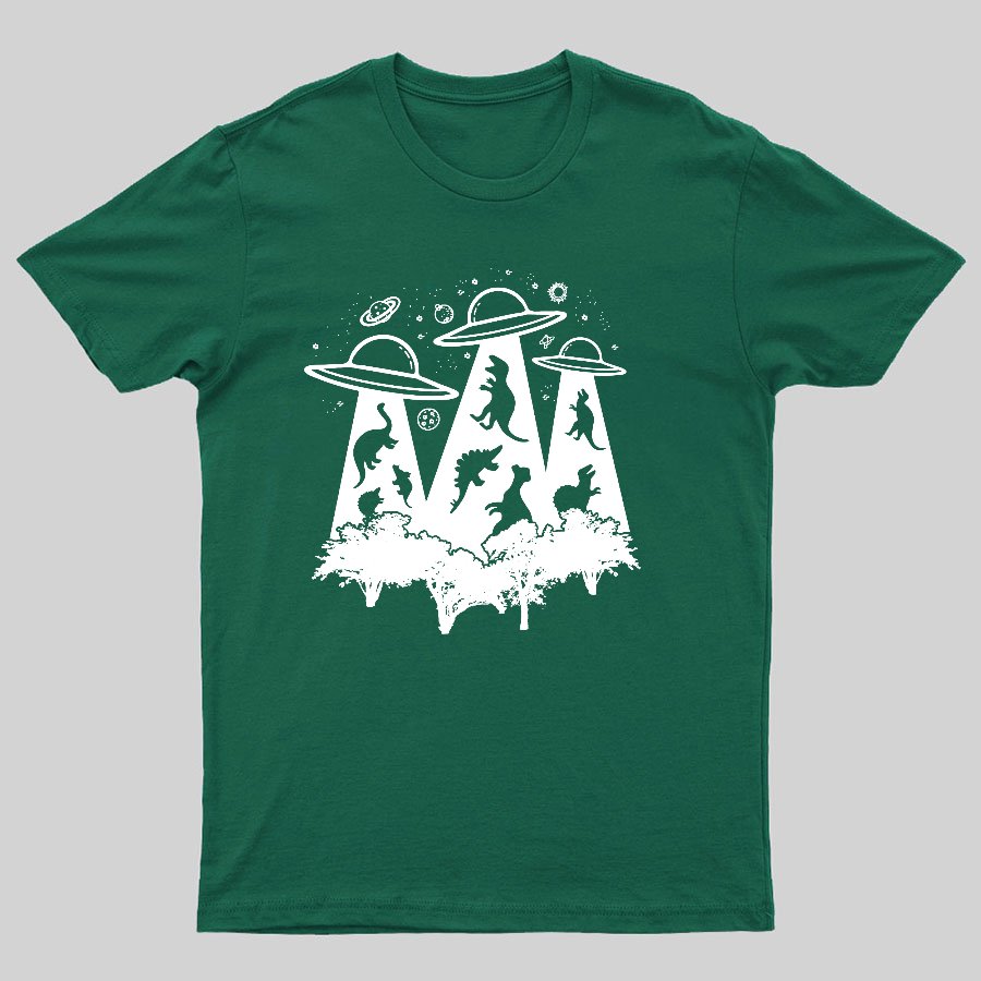 Dinosaur Alien Abduction Unisex Adult Geeky T-Shirt