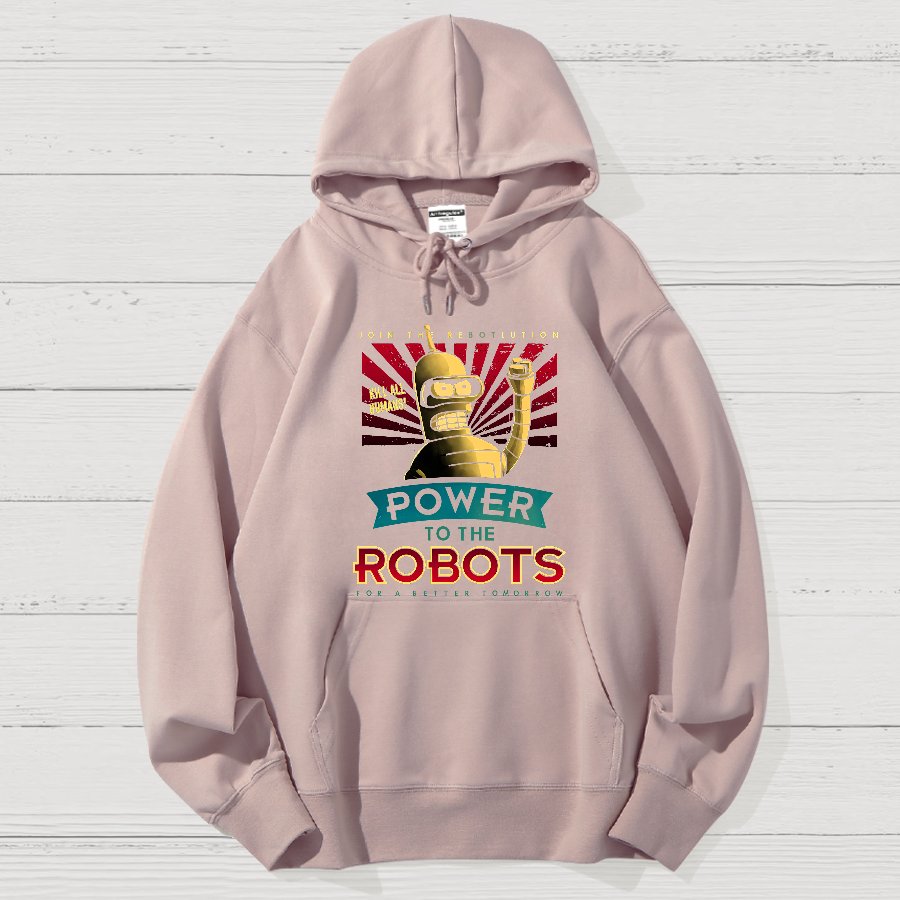 Power To The Robots Geek Cotton Hoodie