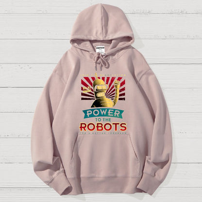 Power To The Robots Geek Cotton Hoodie