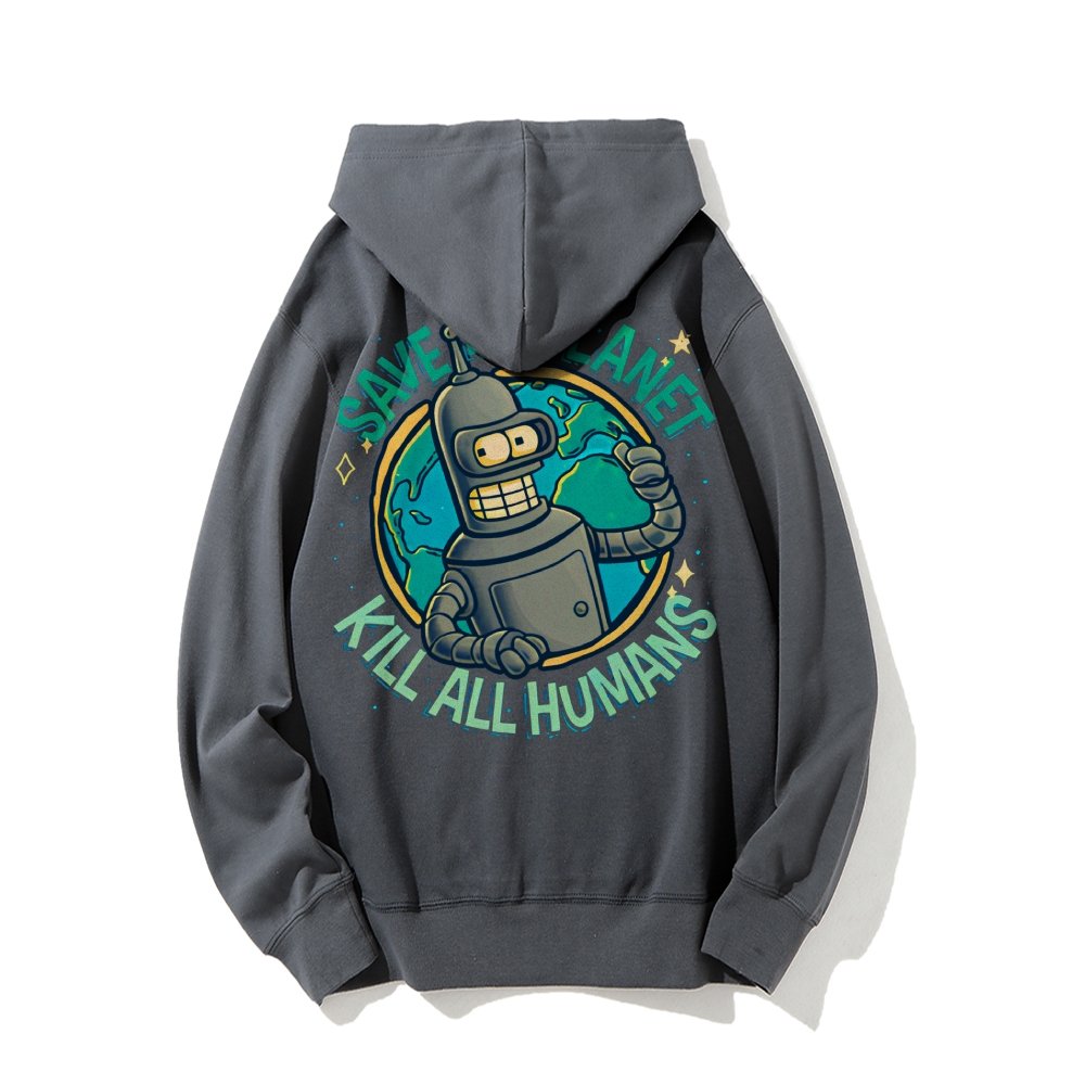 Save The Planet Kill All Humans Geek Printed Back Cotton Hoodie