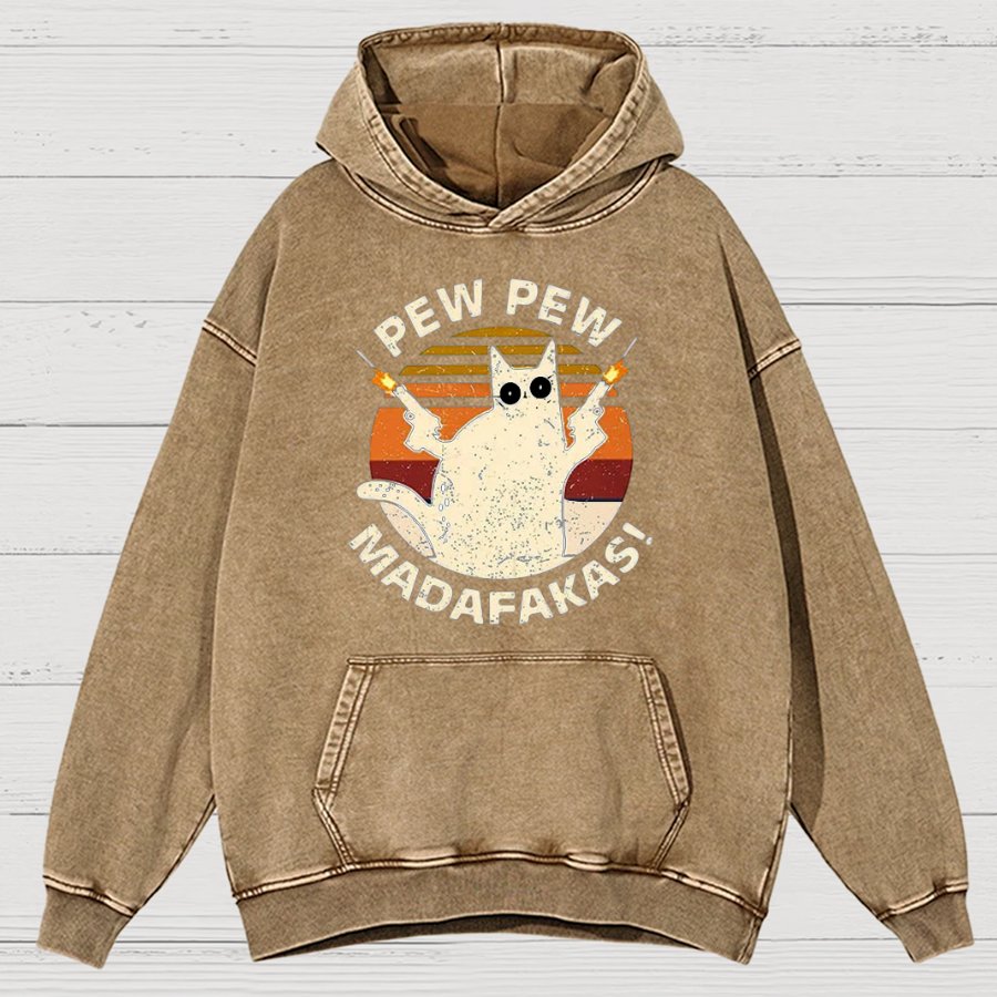 Pew Pew Madafakas Cat Nerdy Vintage Distressed Hoodie
