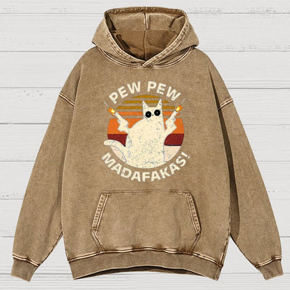 Pew Pew Madafakas Cat Nerdy Vintage Distressed Hoodie