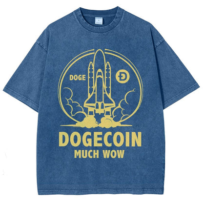 Dogecoin Rocket Ship Much Wow Meme Joke Funny Crypto Currency Elon Musk DOGE Vintage Distressed T-shirt