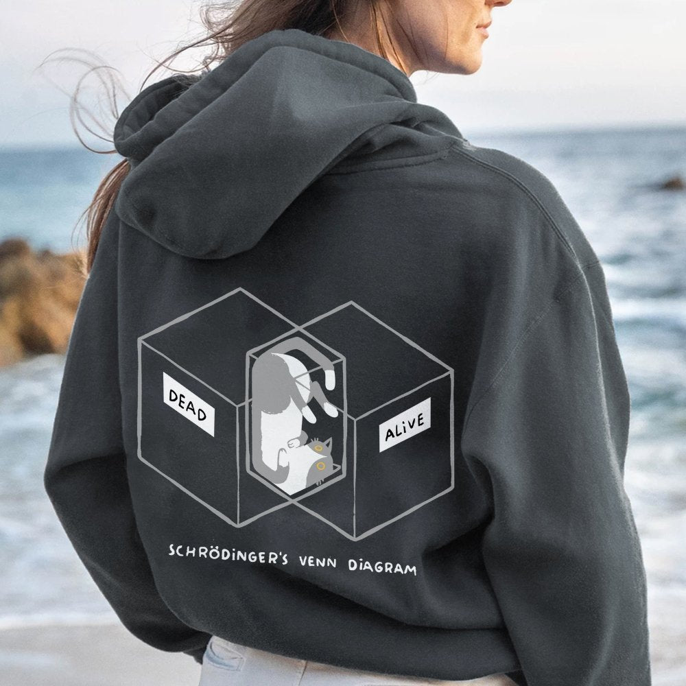 Schrodingers Venn Diagram Printed Back Unisex Cotton Hoodie