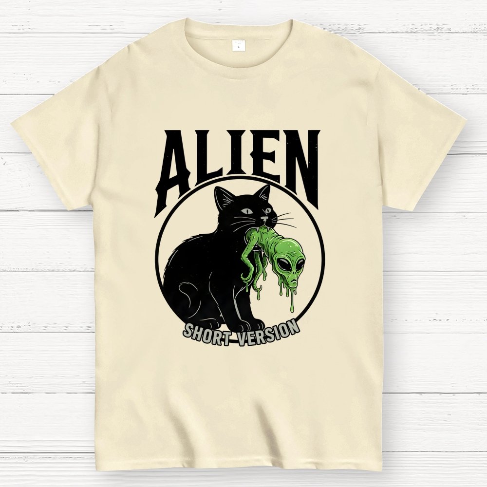 Black Cat Eating Alien Geek T-Shirt
