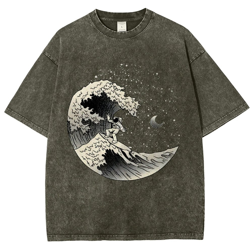Astronaut Surfing Kanagawa Wave by Tobe Fonseca Vintage Distressed T-shirt